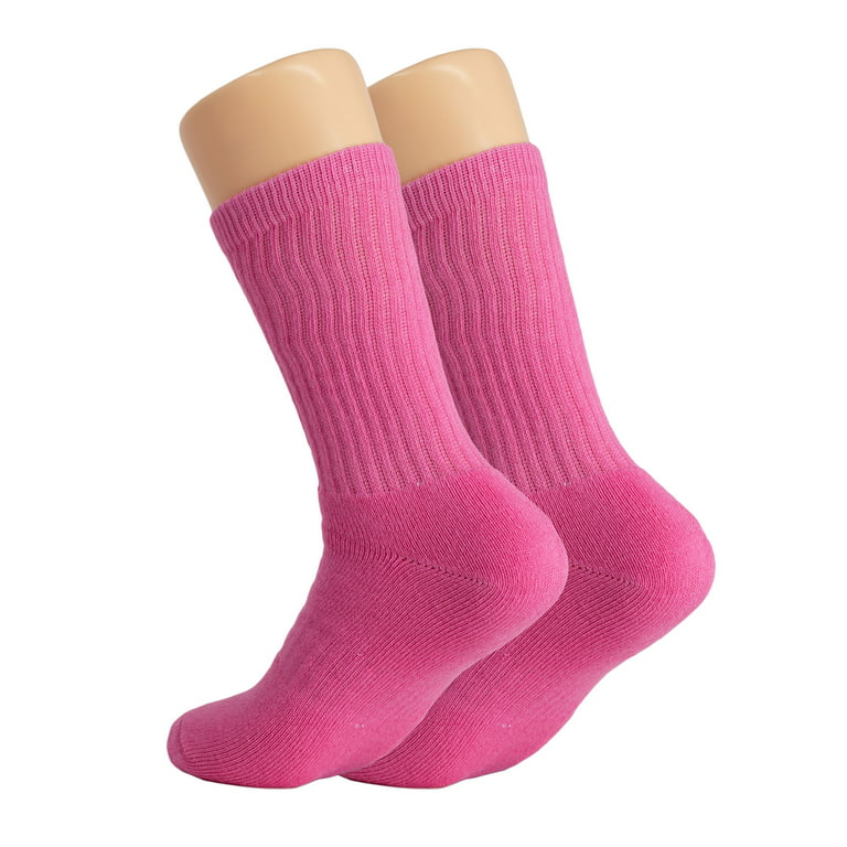 Cotton Crew Socks for Women Hot Pink 3 Pairs Size 10-13