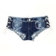 thumbnail image 1 of Pantalones cortos ajustados elásticos para mujer, Mini pantalones cortos de mezclilla, pantalones cortos rasgados, Tanga de cintura baja, ropa Prendas para la parte inferior del cuerpo Azul S Jumpingount AP012050-07, 1 of 6