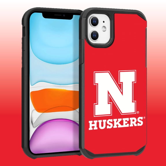 Apple iPhone 11 / XR - Licensed NCAA University of Nebraska Cornhuskers Logo on Red Textured Dual Layer Case