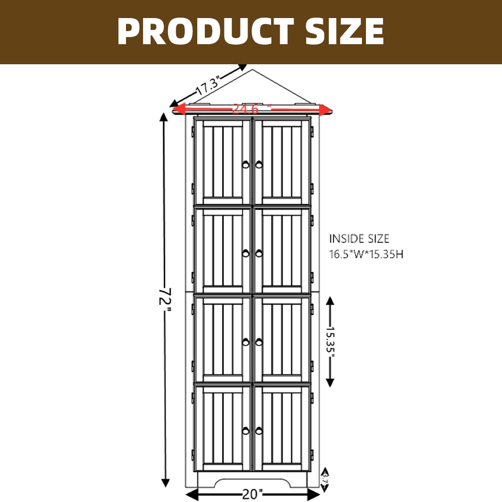 WGYPRIME 72" Tall Corner Cabinet with 8 Doors, Kitchen Pantry Storage Cabinet with Adjustable Shelves, Farmhouse Bookshelf Cabinet for Bathroom, Living room, Kitchen