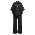 thumbnail image 7 of Breezora Women's Summer Casual Knit 2 Piece Outfit Batwing Sleeve Stand Collar Blouse Wide Leg Pants Loose Fit Set, 7 of 7
