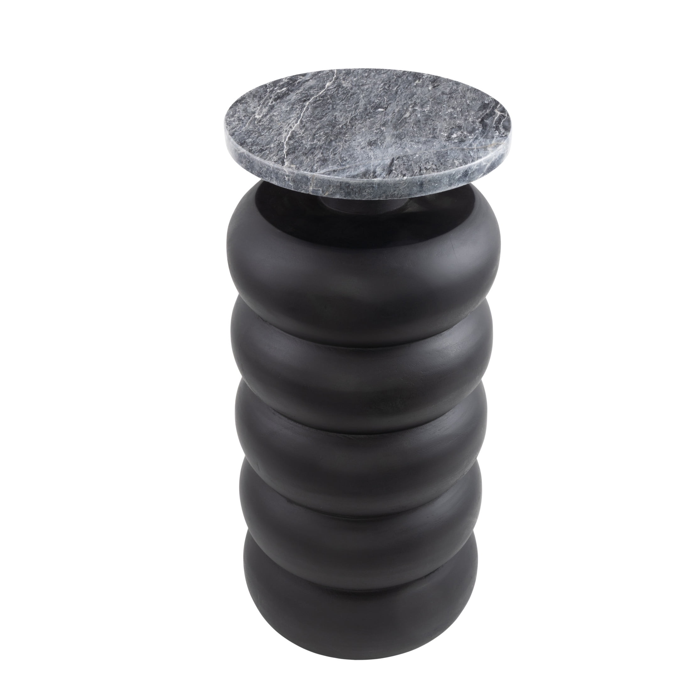 DecMode 10" x 22" Black Wood Bubble Inspired Accent Table with Marble Tabletop, 1-Piece