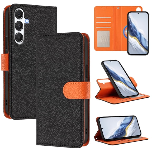 Decase 2 in 1 Flip Stand Case for Samsung Galaxy A26 5G,Detachable Magnetic Flip Wallet Back Cover,Support for Mag Safe,Shockproof PU Leather Cover with Wrist Strap,Black