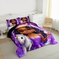 thumbnail image 3 of Castle Fairy Kids Girls Black Girl Princess 3 Pieces Queen Comforter Set,Magical Animal Unicorn Ultra Soft Bedding Sets,Bling Glitter Bedding Comforter Set Breathable,Super Cozy Room Decor, 3 of 8
