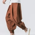 thumbnail image 6 of WREESH Men's Linen Pants Casual Solid Fashion Tether Closure Loose Flared Leggings Trousers Coffee, 6 of 9