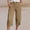 Khaki, variant on Double Layer Crinkle Linen Blend Capri Pants, Drawstring Elastic Waist Split Cuff Hem Side Pockets Summer Loose Fit Bottoms Army Green M