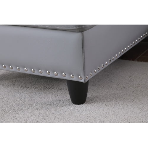 BSHTI Gray Faux Leather L-Shaped Sectional Sofa with Reversible Storage Chaise for Living Room, Storage Ottoman & Cup Holders, 3-Seat Contemporary Couch
