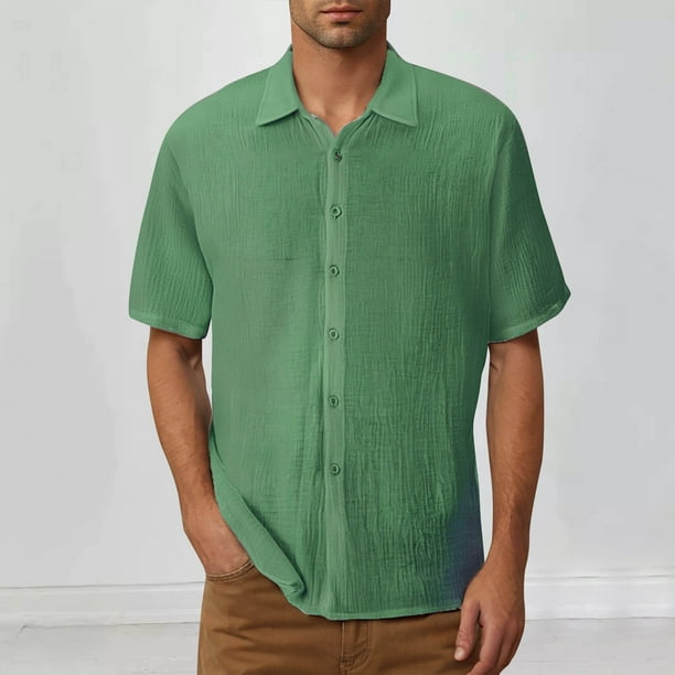pstuiky camisetas de hombre, Blusa informal de manga corta con cuello vuelto y botones en el bolsillo para hombre, color liso, a la moda camisas casuales para hombre xxxl