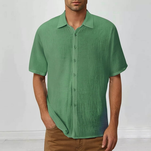 Chemise à Manches Courtes pour Homme à Boutons, Col Rabattu avec Poche, Blouse Unie Décontractée