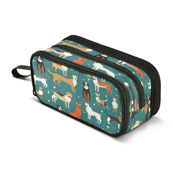 ALAZA Cute Dogs Pencil Case Bag 3 Compartment Pen Pouch Large Storage Holder Box Organizer