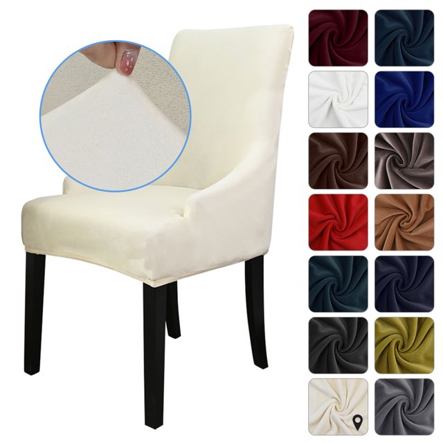 Amdohai Chair Cover Velvet Chair Slipcovers Removable Washable Soft Dining Chair Protector Cover Beige
