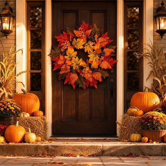 Aurorax Fall Wreaths for Front Door 22 inch,Fall Wreath Decorations with Sunflower Pumpkin Maple Leaves Farmhouse Sunflower Wreath Decor Indoor Wall Mantel
