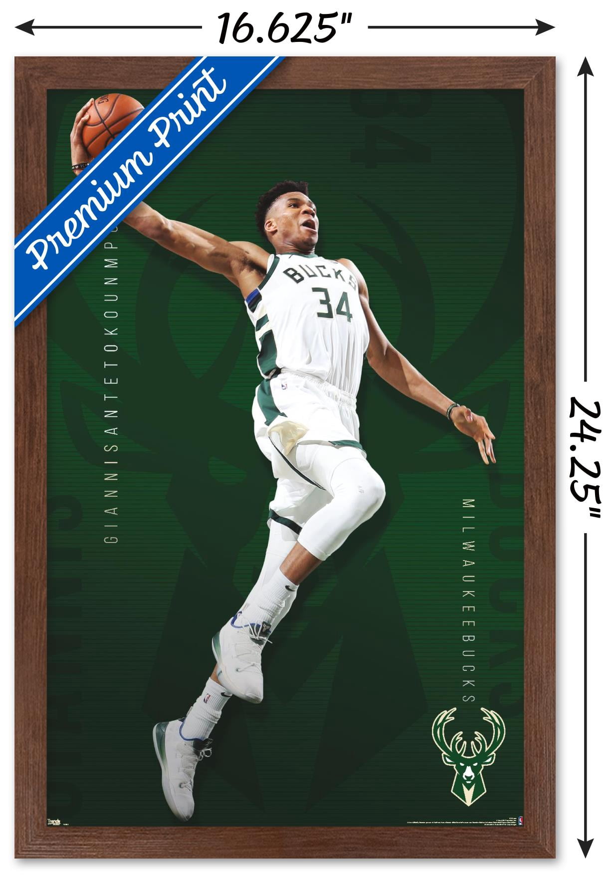 NBA Milwaukee Bucks - Giannis Antetokounmpo 19 Wall Poster, 14.725" x 22.375", Framed