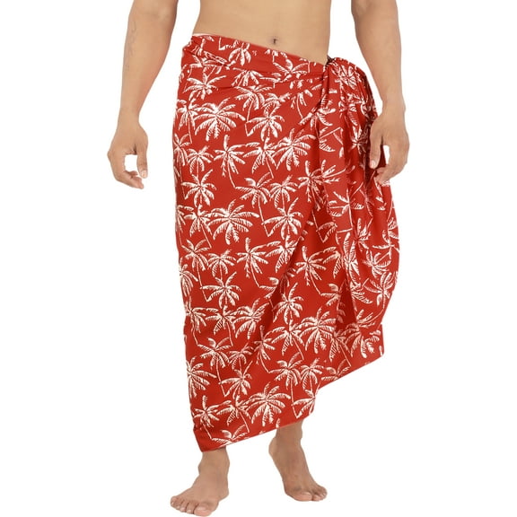HAPPY BAY Men's Swim Trunk Bathing Suit Sarong Pareo Beach Wrap One Size Palm Tree, Red Summer Vacation Aloha