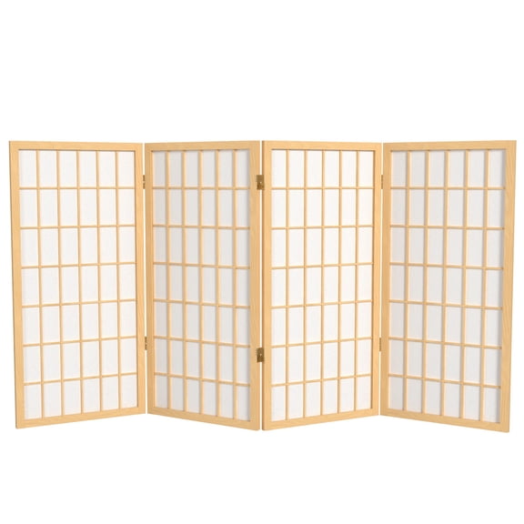 3 ft. Tall Classic Japanese Window Pane Lattice Privacy Screen - Natural - 4 Panels