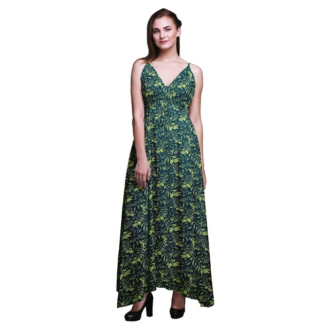 Bimba Robe Longue à Imprimé Floral pour Femmes, Bretelles Spaghetti, Col en V, Maxi, Tenue de Plage - X-Grand