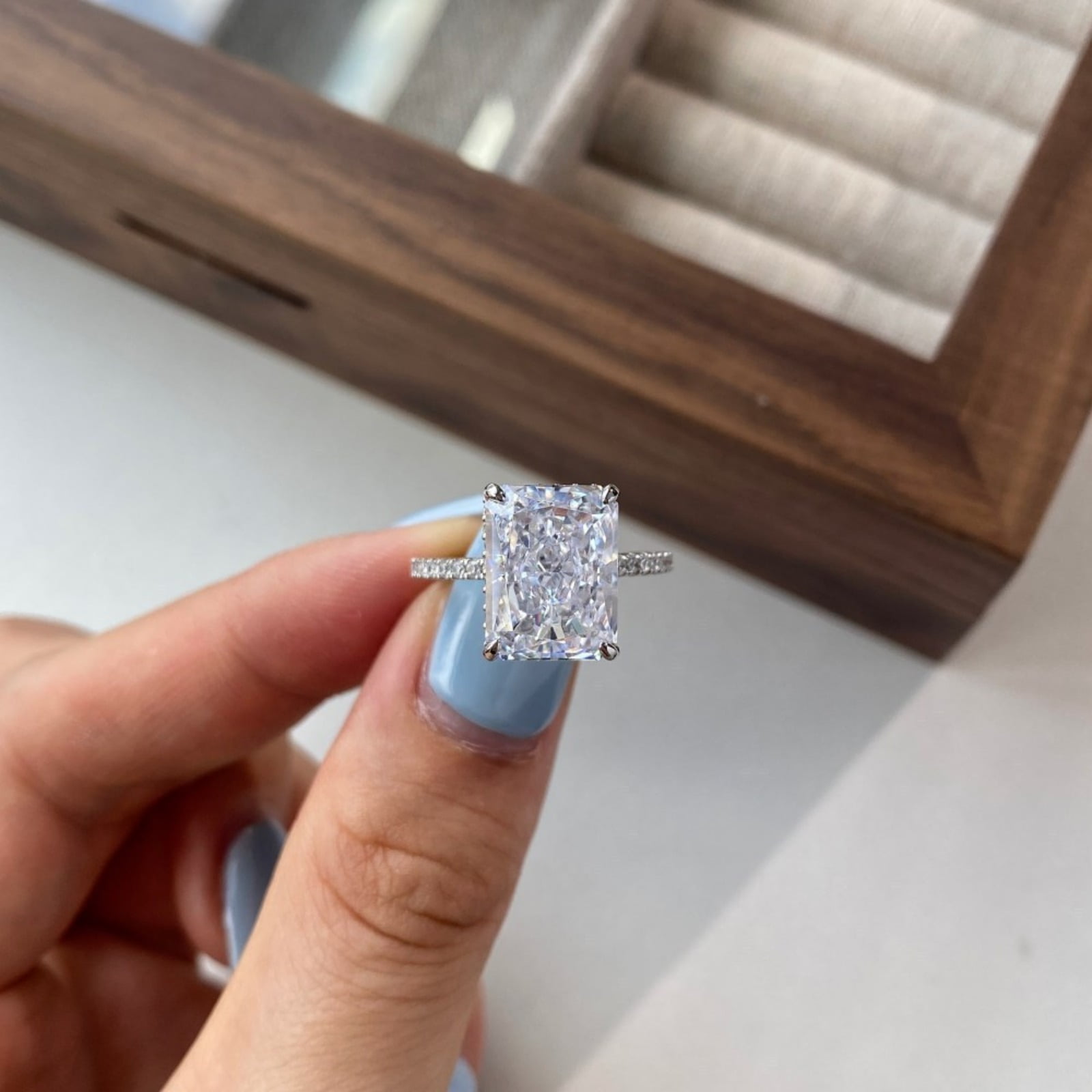 5 Carat Hidden Halo Anniversary Wedding Ring CZ Crushed Ice Radiant Cut Engagement Rings 925 Sterling Silver Promise Ring for Women Her Wife Girlfriend Size 5-9
