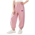 thumbnail image 3 of 2-3 Years Juniors Girl's Bowknot Baggy Sweatpants Lightweight Straight Leg Athletic Pants With Pockets Cargo Pants for Fall and Winter Pink Casual Pants, 3 of 9