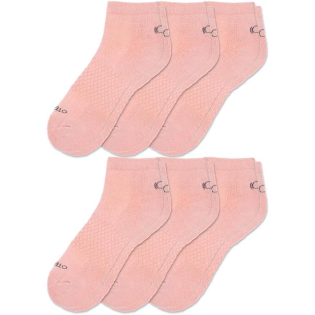 OTECKA Unisex Basic Quarter Socks with Moisture-Wicking - Cushion Comfort Quarter Socks, Pink - 6 Packs, Large-X-Large