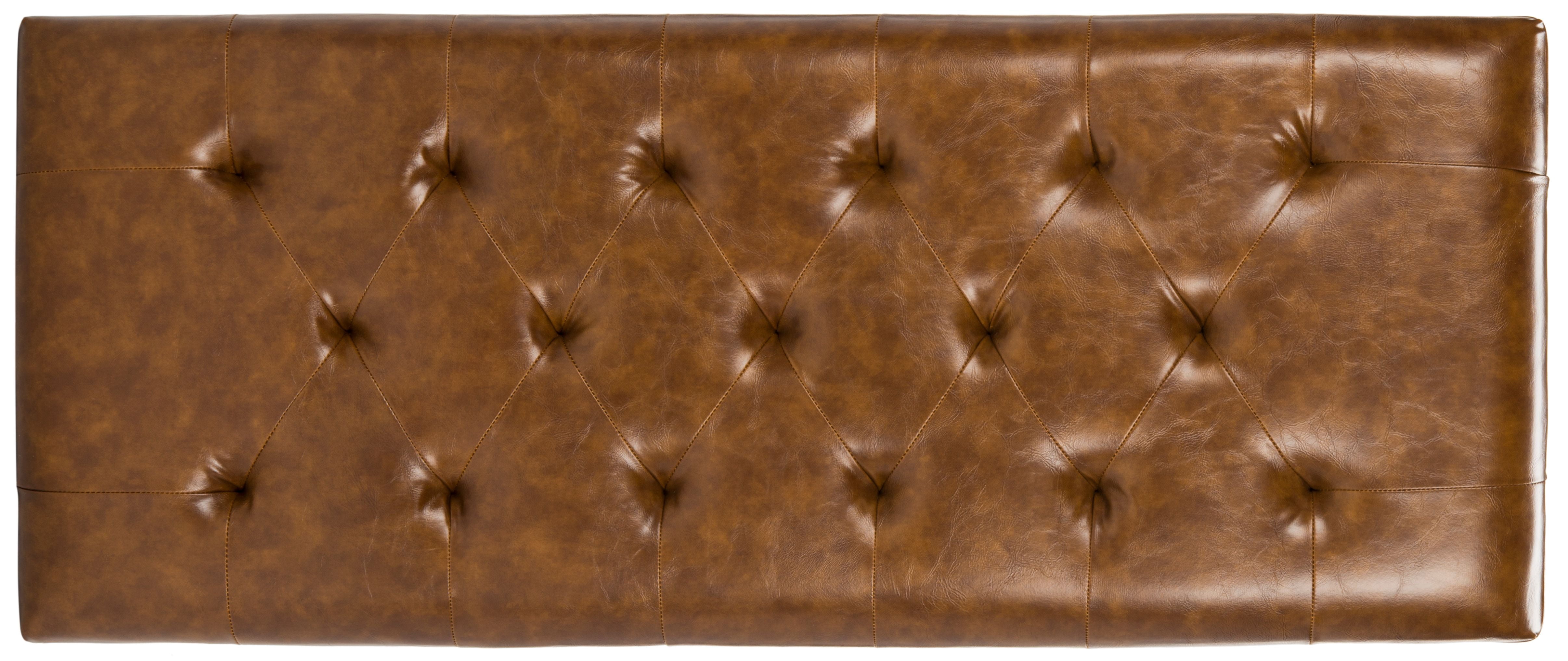 SAFAVIEH Tyler Rustic Curved Leather Tufted Bench, Saddle