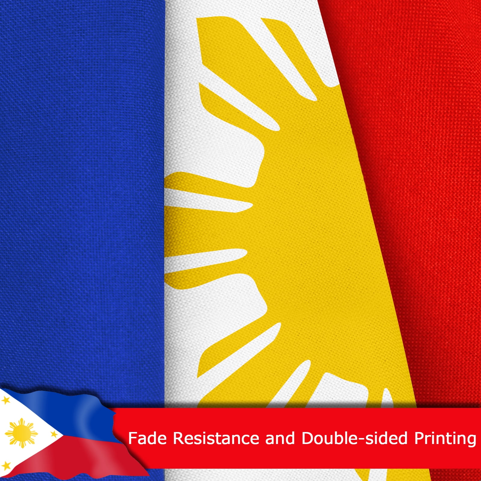 Philippines Filipino Flag, 400D Heavy Duty Polyester, Double-Sided Printing, Quadruple Stitched Fly Hem, Fade Resistant, 2 Brass Grommets, National Flag of Philippines for Home Outdoor