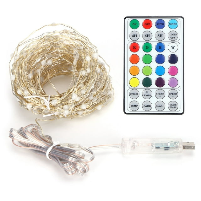 Guirnalda de luces LED RGB de 16 colores y 200 LED con cable de cobre, control remoto IR, temporizador, resistente al agua, 20 m/65,6 pies