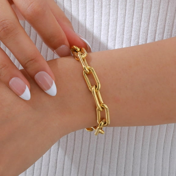 Chunky Paperclip Bracelet for Women Trendy 18k Gold Plated Link Bracelets Adjustable Hypoallergenic Womens Stainless Steel Gold Chain Bracelets