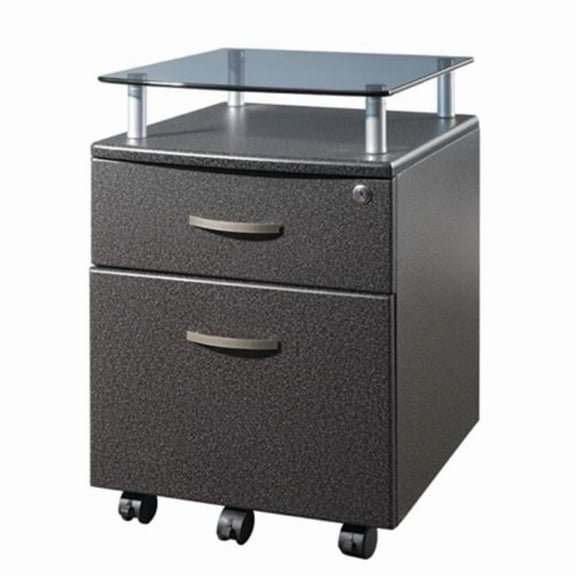 Rolling Glass Top File Cabinet - Graphite