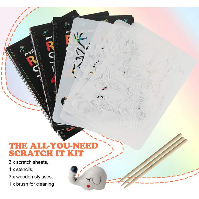 Scratch Art Note Books for Kids, Scratch Art Paper Rainbow Magic Scratch Art Books for Children, Colored Scratch Art Notebooks with Wooden Pen