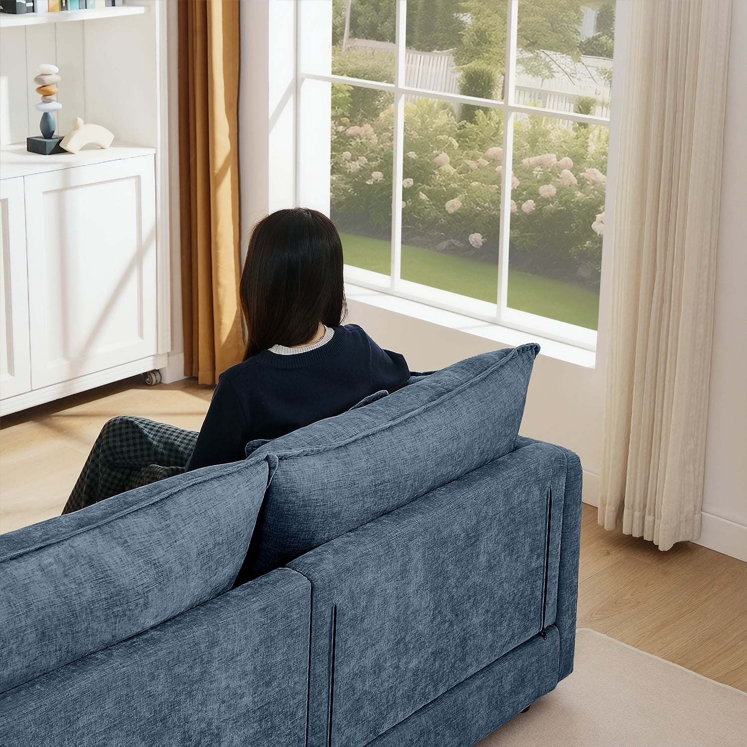 MOONMISS Modular L Shaped Sectional Sofa with Ottoman Chenille 3 Seat Comfy Cloud Couches