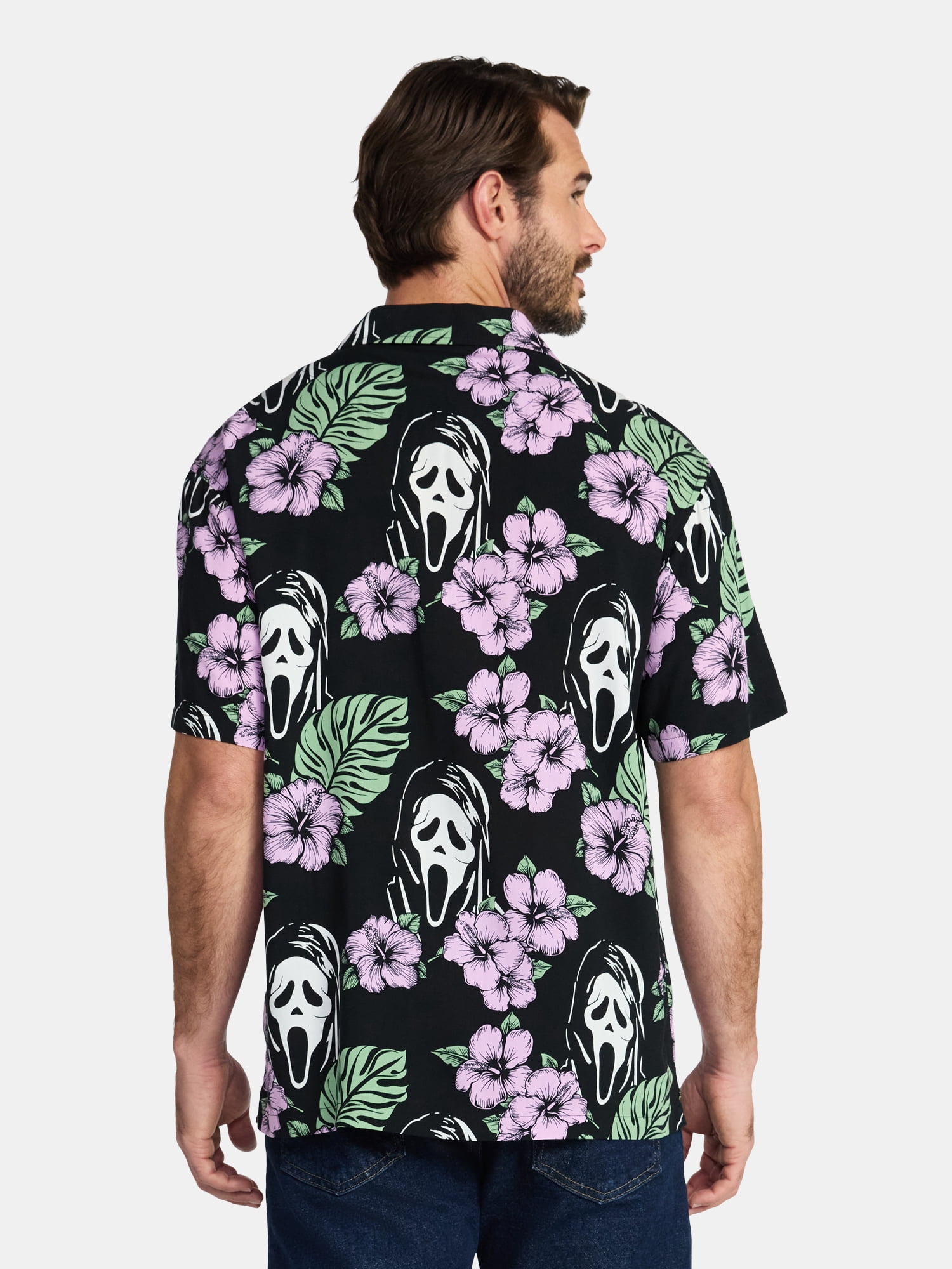 Ghost Face Men's and Big Men's Print Resort Shirt, Sizes XS-5XL