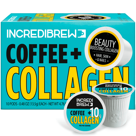 Incredibrew Collagen Coffee Pods, 10g of Premium Collagen, Keto-Friendly, Organic Medium-Dark Roast, 10 Count