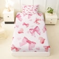 thumbnail image 3 of Erosebridal Pink Coquette Bowknot Girls Twin Sheet Sets,Kawaii Loves Pattern Bedding For Kids 3-Piece, 3 of 6