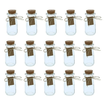 Small Mason Jar Favors Clear Glass Bottles with Cork Lids- 15-Pack Mini Transparent Milk Jars with Stoppers for Vintage Wedding Decoration, DIY, Home, Party Favors, 2.7-Ounce ()