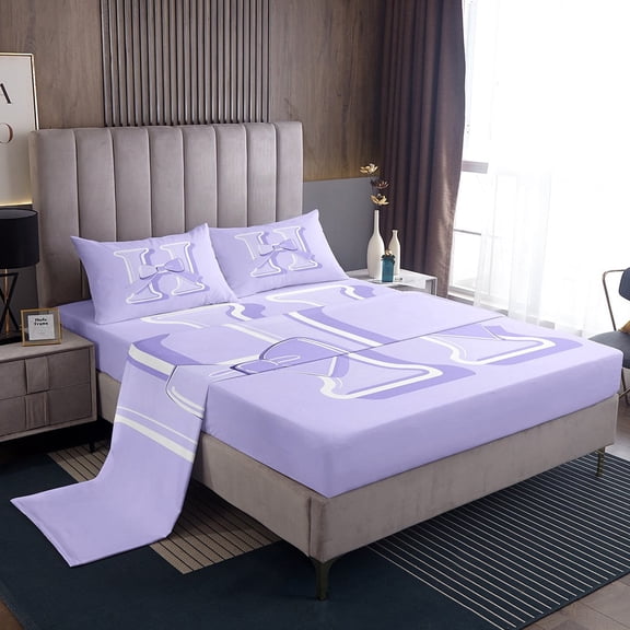 Erosebridal Initial H Letter Bed Sheets Set Twin Size, Princess Bow Bed Sheets Twin, Purple Monogrammed Reversible Sheet Set Twin, Microfiber Room Decor, 3 Pieces