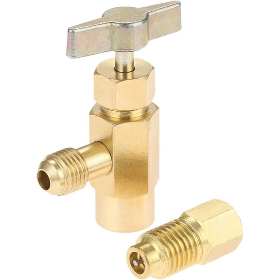 R134A Self-Sealing Can Tap with R134A Tank Adapter, 1/2’’ Acme to 1/4’’ SAE Refrigerant Can Bottle Tap Opener with 1/4’’ SAE Female and 1/2’’ Acme Male Adapter