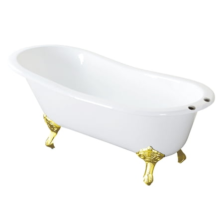 Aqua Eden VCT7D5731B2 57-Inch Cast Iron Oval Single Slipper Clawfoot Tub (7-Inch Faucet Drillings) in White/Polished Brass