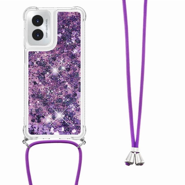 Funda FOXDOCK para Motorola Moto G Play 4G 2024 con Cuerda Ajustable, Brillo Líquido, Protección Antigolpes y Lente – Ideal para Regalo