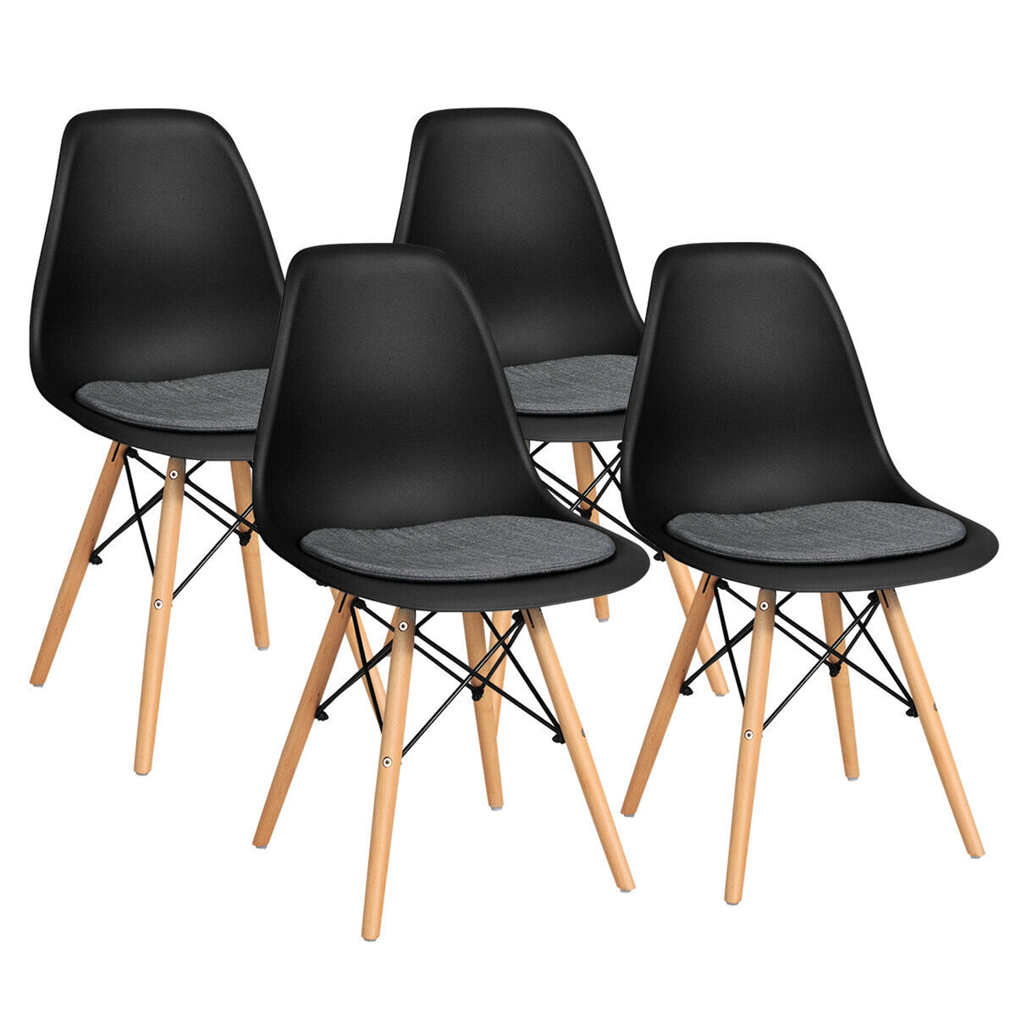 Gymax 4PCS Mid Century Modern DSW Chair Dining Chair Furniture W/ Linen Cushion Black