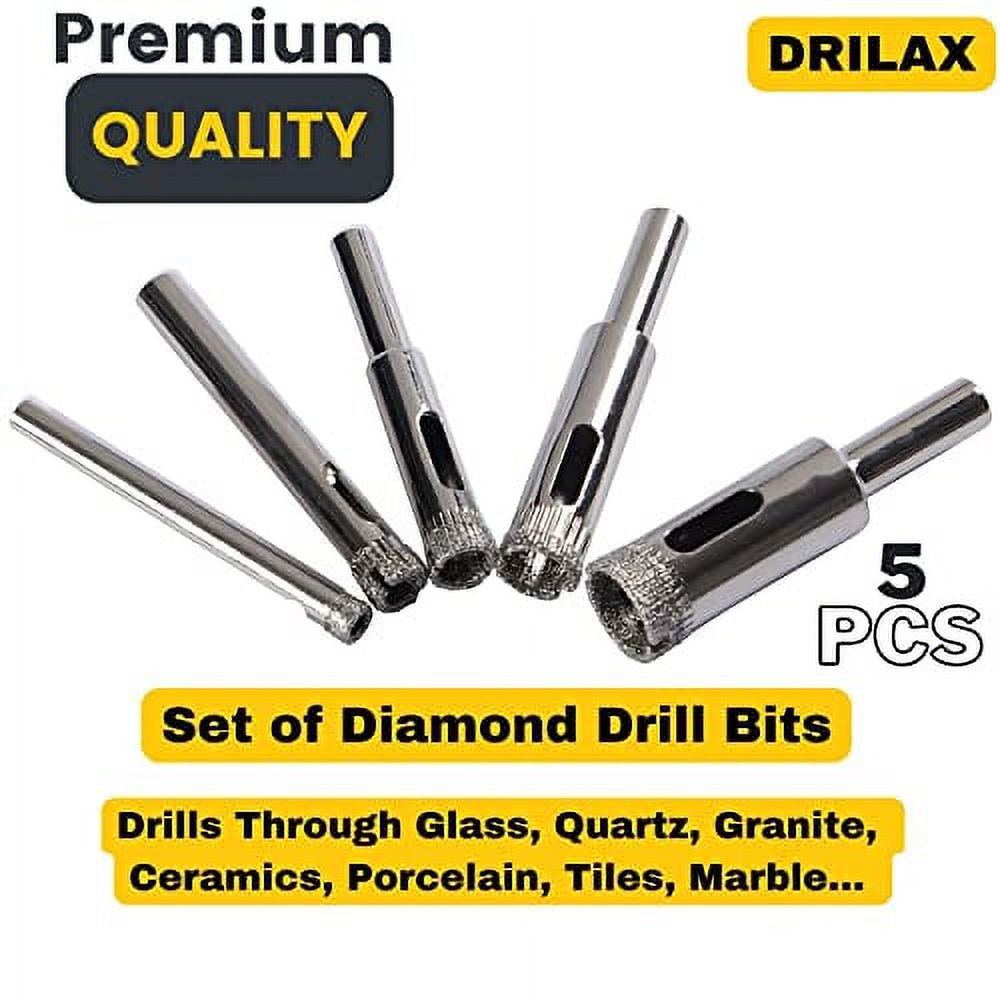 DRILAX Diamond Drill Bit Set 3/16, 1/4, 5/16, 3/8, 1/2 Inch Drilling Tile Glass Fish Tank Granite Ceramic Porcelain 5 Pieces Pack - image 4 of 9