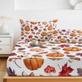 thumbnail image 6 of Twin XL Size Fitted Sheet Set - Pumpkins Fall 2 Piece Bedding Sets 16" Deep Pocket Fitted Sheet with 1 Pillowcases, Thanksgiving Maple Leaves Mushroom Autumn Brushed Microfiber Hotel Bed Sheets, 6 of 9