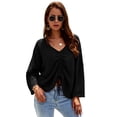 thumbnail image 1 of Women's Waffle Knit Ruched Bat Wing Long Sleeve Draw String Tunic Top, 1 of 6