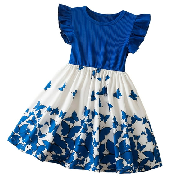 Robe d'Été Princesse pour Petite Fille Robe de Fête Ligne A à Volants Manches Papillon Robe de Fête pour Filles
