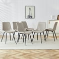 thumbnail image 3 of Set of 6 Light Gray Dining Chairs, Artificial Leather Backrest & Widened Cushion with Black Metal Legs, 3 of 10