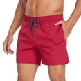 thumbnail image 2 of Men's Classic Quick-Dry Swim Trunks Casual Multi-Pocket Drawstring Elastic Waist Shorts Beach & Sports Shorts,XL,Red, 2 of 7