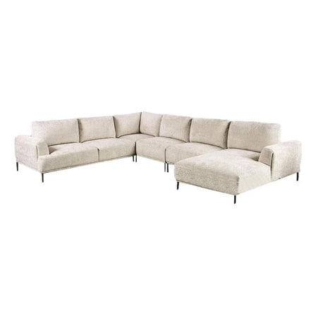 Batty J Sectional Sofa- Light Brown Chenille 147 Inch- Adjustable Back