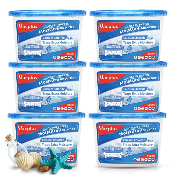 Vacplus Ocean Fragrance Moisture Absorber (6 Pack), 10.5 Oz, Humidity Absorber Attracts Extra Moisture from Your Bathroom, Closet, Kitchen & Study, Dehumidifier for Closet (Ocean)