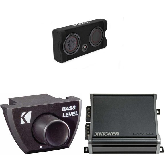 Kicker Comp RT 8 Inch 48TRTP82 Thin Down Firing Enclosure Package with 46CXA4001 Amplifier & Bass Knob Bundle