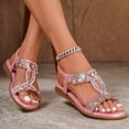 thumbnail image 2 of Rokment Womens Bohemian Sparkly Rhinestones Wedges Dressy Sandals Bride Wedding Glitter Boho Beach Open Toe Leather Low Heel Princess Slingback Dress Summer Shoes Pink Size 7.5, 2 of 4
