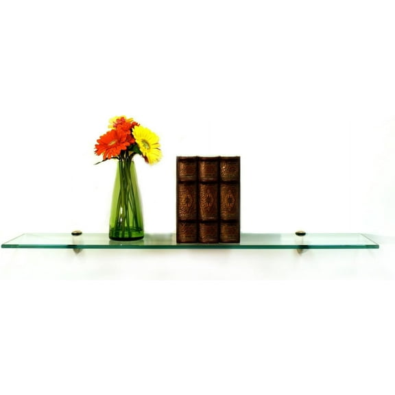 Floating Glass Bathroom Shelf Finish: Brushed Steel, Size: 18" W x 8" D